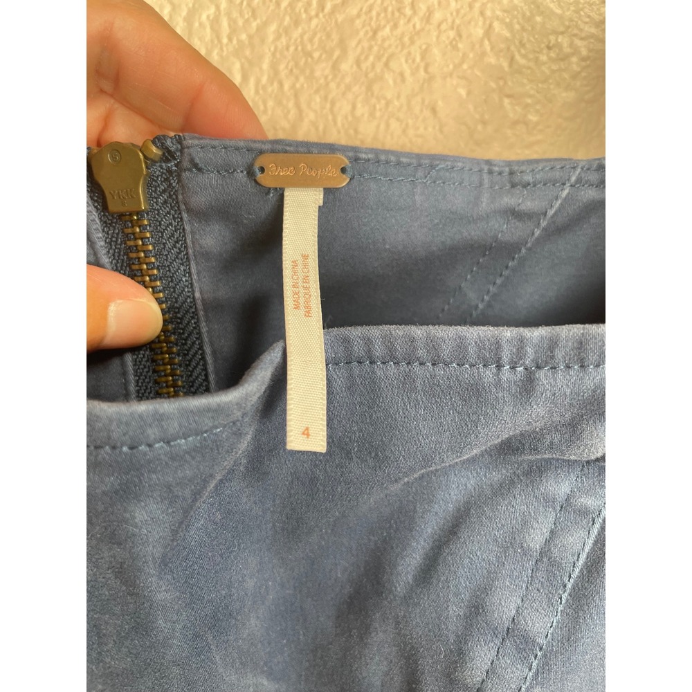 Free People Navy Blue Corset Crop Top Square Neck Zip Back Size 4 - Picture 3 of 9